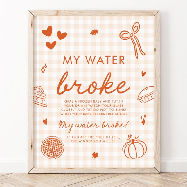 Höst Cutie Pie Min Vatten Brast Baby Shower Spel Poster (Fall Cutie Pie My Water Broke Baby Shower Game)