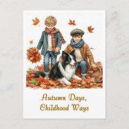 Höst Dagar Barn och Border Collie  Vykort