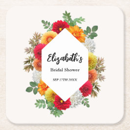 Höst Dahlia Blommig Bröllopsfest för Hösten Underlägg Papper Kvadrat