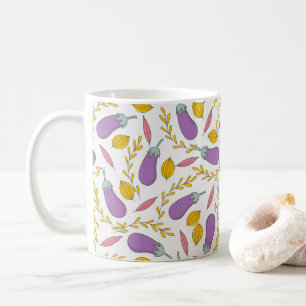 Höst Eggplant Gult Löv Foliage Mönster Kaffemugg