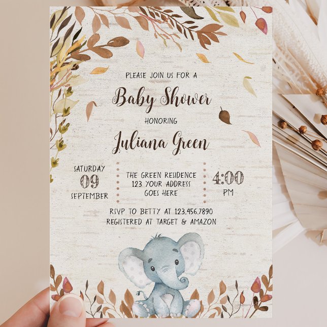 Höst Elefant Baby Shower Inbjudningar (Skapare uppladdad)