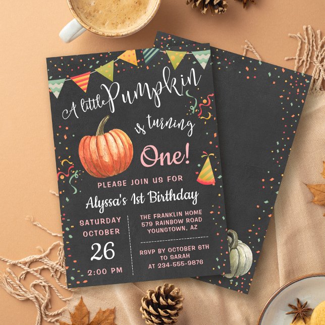 Höst en liten pumpkin Chalkboard Fall Birthday Inbjudningar (Skapare uppladdad)