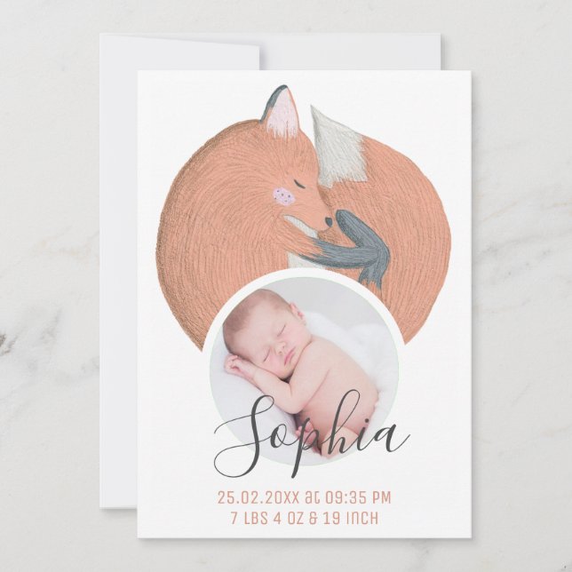 Höst Fågel Aquarell Nyfödd Baby Foto Födelse Meddelande (Framsida)