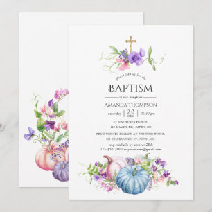 Höst - Fall Blommigt Baptism Inbjudningar