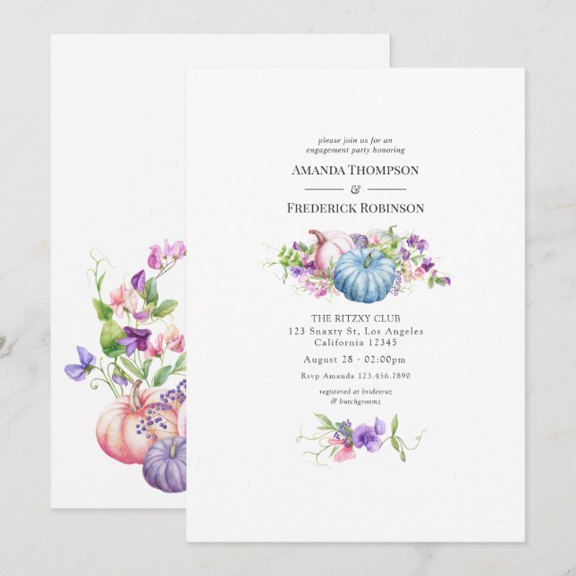 Höst - Fall Blommigt Förlovningsfest Inbjudningar (Fram/baksida)