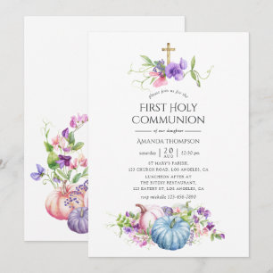 Höst - Fall Floral Första Kommunion Inbjudningar