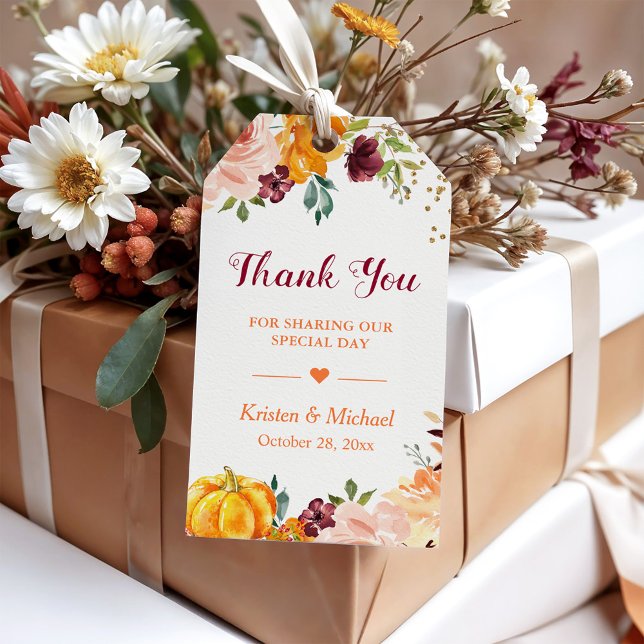 Höst Fall Höst Pumpa Burgunder Blommig Tack Presentetikett (Skapare uppladdad)