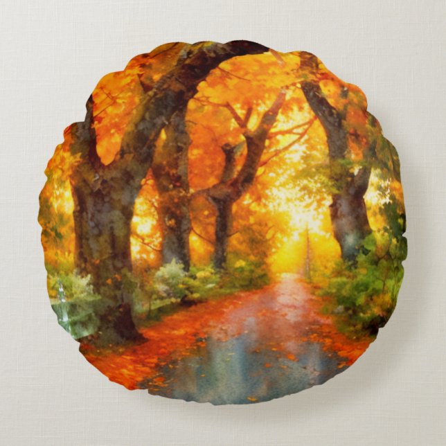 Höst/fall/Löv/natur Rund Kudde (Framsidan)