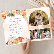 Höst Fall Pumpa Blommig Foto QR-kod Bröllop