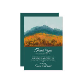 Höst Fall Skog Träd Blå Berg Akvarell Tack Kort