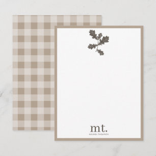 Höst Fall Taupe Rutig Modernt Lövverk Monogram Anteckningskort