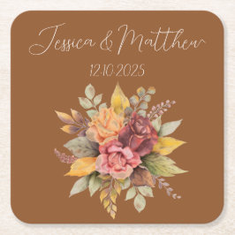 Höst Fall Terrakotta Rustik Vattenfärg Bröllop Underlägg Papper Kvadrat