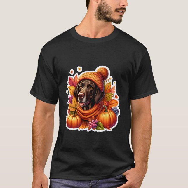 Höst Fall Tysk Korthårig Pointer Hund Pumpa T Shirt (Framsida)