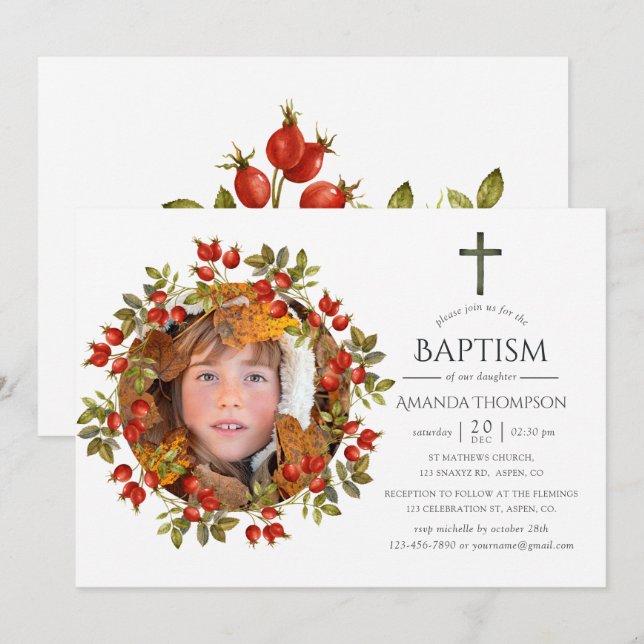 Höst - Fall Watercolor Baptism eller Christening Inbjudningar (Fram/baksida)