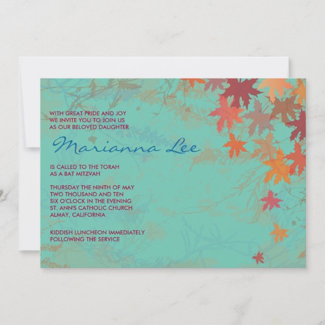 Höst Fallande Löv Bat Mitzvah Inbjudan (Framsida)