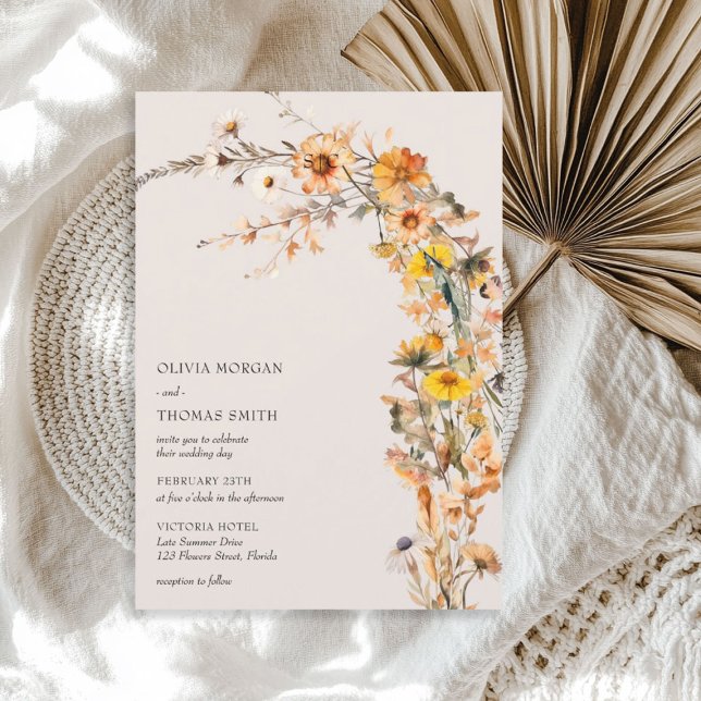 Höst färger ängsblommor med minimalistisk boho inbjudningar (Minimalist fall colors boho meadow wildflowers invitation)