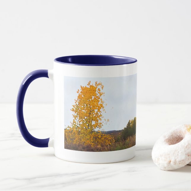 Höst färger Lone Cottonwood Träd Impressionist Art Mugg (Med munk)