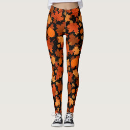 Höst färger löv och pumpor mönster leggings