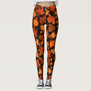 Höst färger löv och pumpor mönster leggings