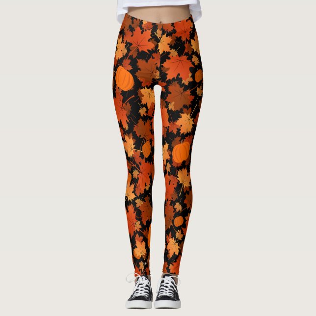 Höst färger löv och pumpor mönster leggings (Framsida)