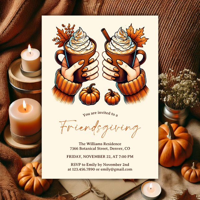 Höst färger Pumpkin Spice Friendsgiving för vatten Inbjudningar (Watercolor Fall Colors Pumpkin Spice Friendsgiving Invitation)