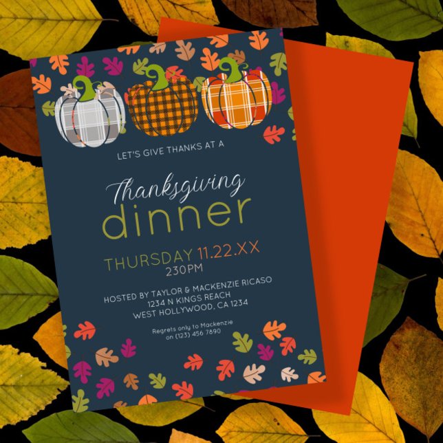 Höst färger Thanksgivingen Party Julkort (Fall Colors Thanksgiving Dinner Party Holiday Card by Ricaso. Stunning autumnal colors and pumpkins)