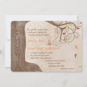 Höst färger Träd om Vintage Damask Wedding Inbjuda Inbjudningar