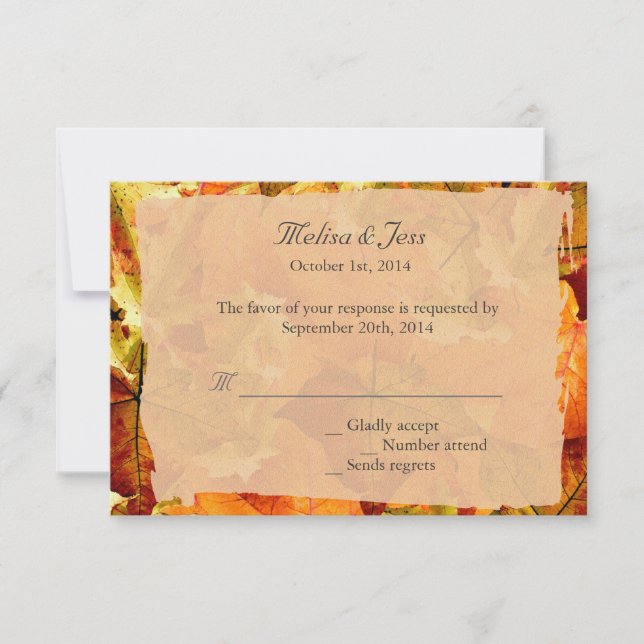 Höst färgglada blad RSVP bröllopsinbjudningar. OSA Kort (Framsida)