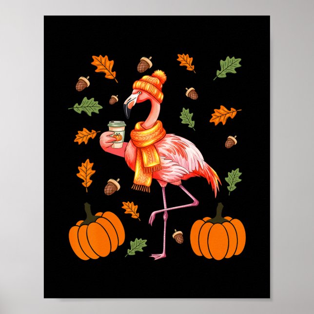 Höst Flamingo Pumpa Kryddad Latte Höstlöv Th Poster (Framsidan)