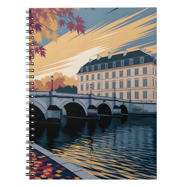 Höst Flodstrand Europeisk Stad Illustration Konst Anteckningsbok (Framsidan)