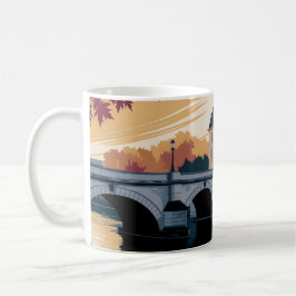 Höst Flodstrand Europeisk Stad Illustration Konst Kaffemugg