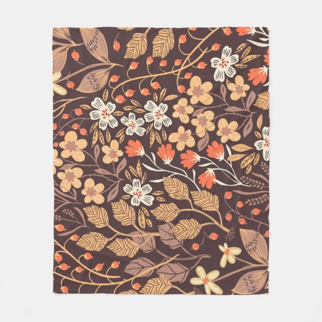 Höst Flora: Vintage Sömlös Mönster Fleecefilt (Framsidan)