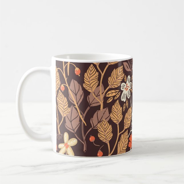 Höst Flora: Vintage Sömlös Mönster Kaffemugg (Vänster)