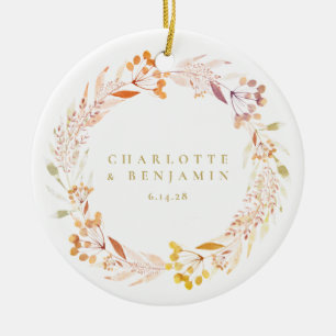 Höst Floral Akvarell Krans Boho Personlig  Julgransprydnad Keramik