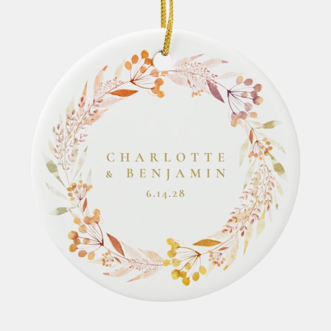 Höst Floral Akvarell Krans Boho Personlig  Julgransprydnad Keramik (Framsidan)