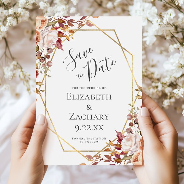 Höst Floral Guld Höst Bröllop Spara Datum Datumet (Skapare uppladdad)