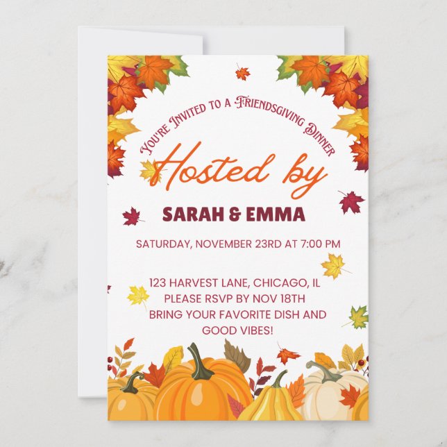 Höst Friendsgiving Middagsdesign Inbjudningar (Framsida)