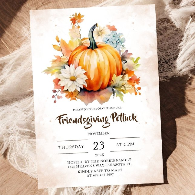 Höst Friendsgiving Potluck Pumpkin Rustik Inbjudningar (Skapare uppladdad)