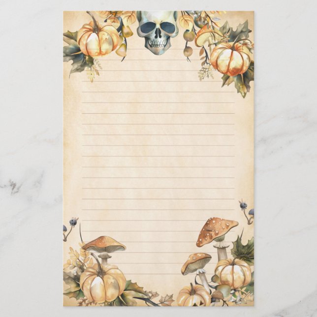 Höst Garden med Skull och Pumpkins Lintade Brevpapper (Framsida)