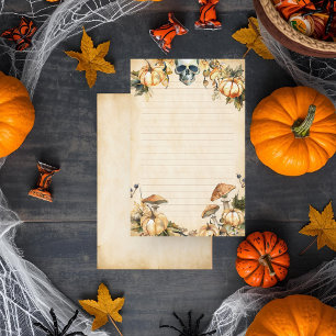 Höst Garden med Skull och Pumpkins Lintade Brevpapper