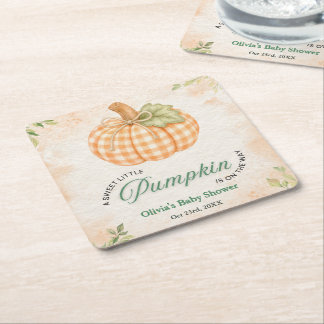 Höst Gingham En Liten Pumpa Baby Shower Underlägg Papper Kvadrat