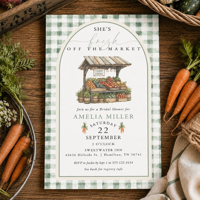 Höst Gingham Fresh Off The Market Bröllopsdusch Inbjudningar (Fall Gingham Fresh Off The Market Bridal Shower Invitation)