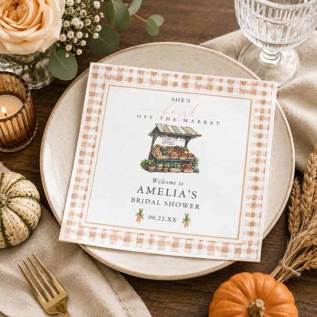 Höst Gingham Fresh Off The Market Bröllopsdusch Pappersservett (Autumn Gingham Fresh Off The Market Bridal Shower Napkins)