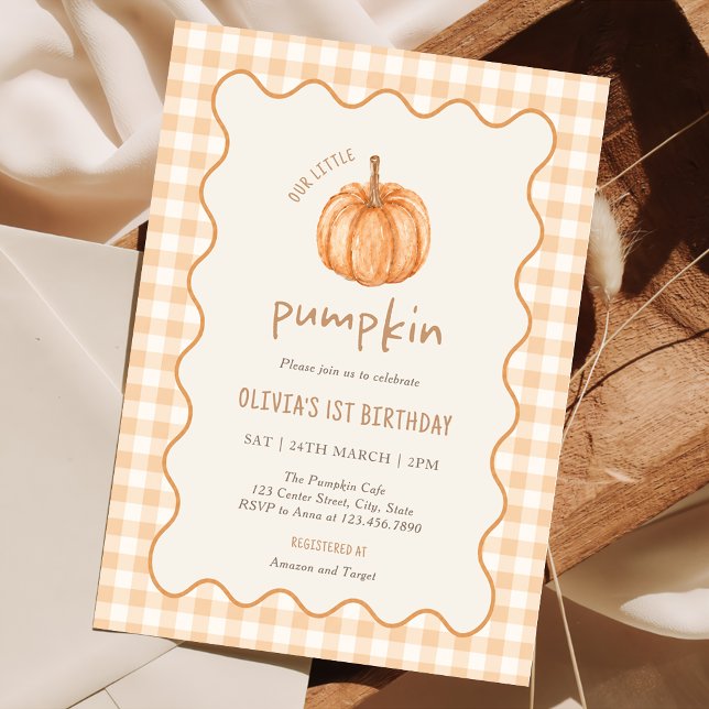Höst Gingham Liten Pumpa Födelsedag  Inbjudningar (Skapare uppladdad)