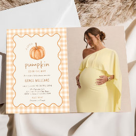 Höst Gingham Liten Pumpa På Väg Baby Shower Inbjudningar