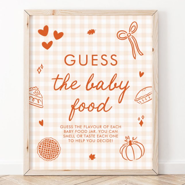 Höst Gingham Söta Paj Guess Barnmat Spelet Poster (Fall Gingham Cutie Pie Guess the Baby Food Game Sign)