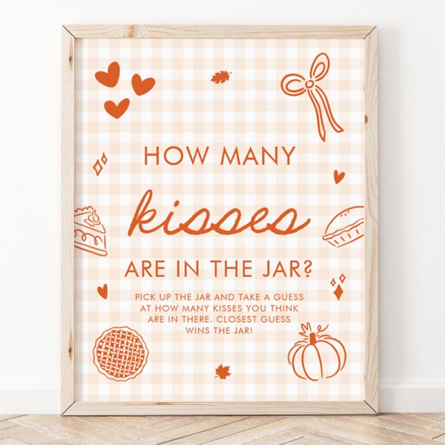 Höst Gingham Sötnos Gissa Hur Många Kyssar Spel Poster (Fall Gingham Cutie Pie Guess How Many Kisses Game Sign)