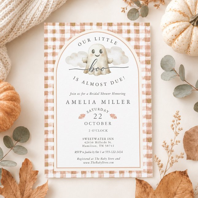 Höst Gingham Vår lilla Boo Spöke Bebis Shower Inbjudningar (Fall Gingham Our Little Boo Ghost Baby Shower Invitation)