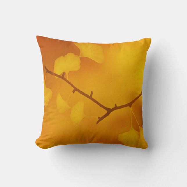 Höst Ginkgo/Gingko Flickhårda Löv  Kudde (Framsida)