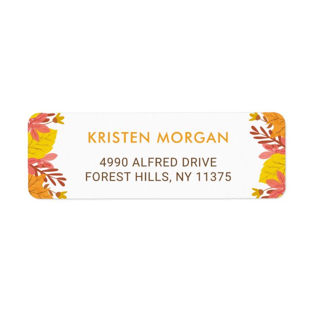 Höst Gult Orange Löv Returadress Etikett (Framsidan)